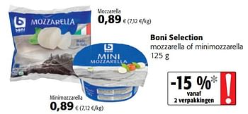Promoties Boni selection mozzarella of minimozzarella - Boni - Geldig van 18/07/2018 tot 31/07/2018 bij Colruyt