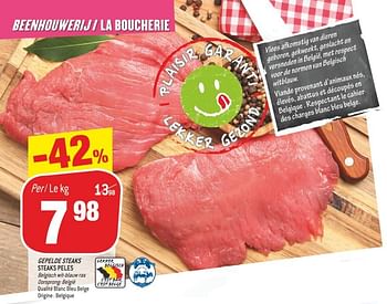 Promotions Gepelde steaks-steaks peles - Produit maison - Match - Valide de 18/07/2018 à 24/07/2018 chez Match