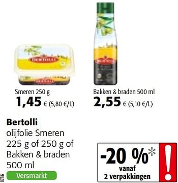 Promoties Bertolli olijfolie smeren of bakken + braden - Bertolli - Geldig van 18/07/2018 tot 31/07/2018 bij Colruyt