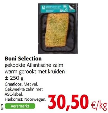 Promoties Boni selection gekookte atlantische zalm warm gerookt met kruiden - Boni - Geldig van 18/07/2018 tot 31/07/2018 bij Colruyt