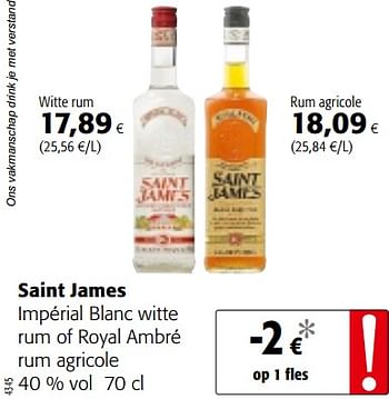 Promoties Saint james impérial blanc witte rum of royal ambré rum agricole - Saint James - Geldig van 18/07/2018 tot 31/07/2018 bij Colruyt