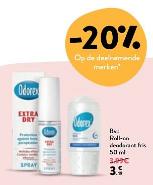 Promoties Roll-on deodorant fris - Odorex - Geldig van 18/07/2018 tot 31/07/2018 bij DI