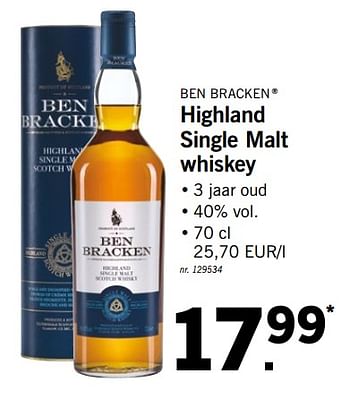 Promoties Highland single malt whiskey - Ben Bracken - Geldig van 23/07/2018 tot 28/07/2018 bij Lidl