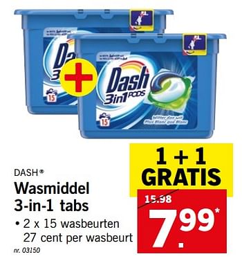 Promoties Wasmiddel 3-in-1 tabs - Dash - Geldig van 23/07/2018 tot 28/07/2018 bij Lidl