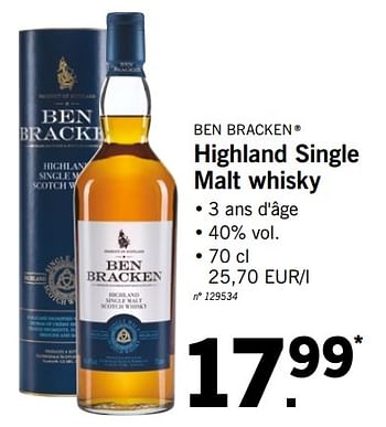 Promoties Highland single malt whiskey - Ben Bracken - Geldig van 23/07/2018 tot 28/07/2018 bij Lidl