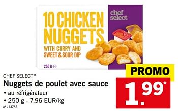 Promoties Nuggets de poulet avec sauce - Chef select - Geldig van 23/07/2018 tot 28/07/2018 bij Lidl