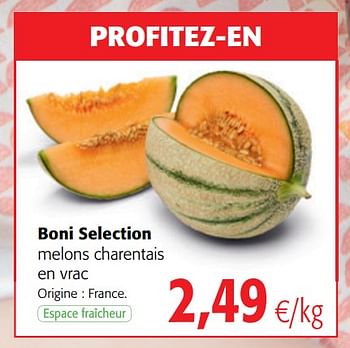 Promoties Boni selection melons charentais - Boni - Geldig van 18/07/2018 tot 31/07/2018 bij Colruyt