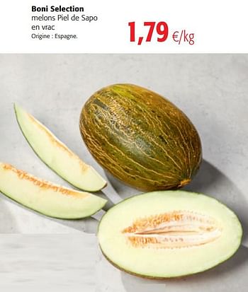 Promotions Boni selection melons piel de sapo - Boni - Valide de 18/07/2018 à 31/07/2018 chez Colruyt