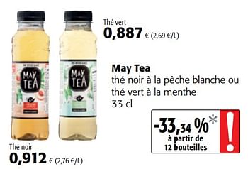 Promoties May tea thé noir à la pêche blanche ou thé vert à la menthe - May Tea - Geldig van 18/07/2018 tot 31/07/2018 bij Colruyt