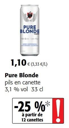 Promotions Pure blonde pils en canette - Pure Blonde - Valide de 18/07/2018 à 31/07/2018 chez Colruyt