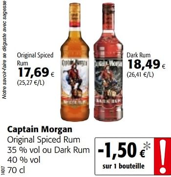 Promoties Captain morgan original spiced rum ou dark rum - Captain Morgan - Geldig van 18/07/2018 tot 31/07/2018 bij Colruyt