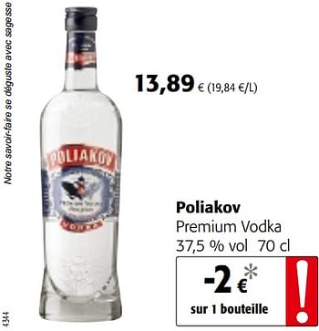 Promotions Poliakov premium vodka - poliakov - Valide de 18/07/2018 à 31/07/2018 chez Colruyt