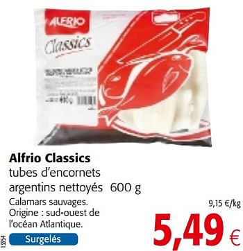 Promotions Alfrio classics tubes d`encornets argentins nettoyés - Alfrio  - Valide de 18/07/2018 à 31/07/2018 chez Colruyt