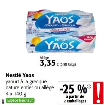 Promotions Nestlé yaos yaourt à la grecque nature entier ou allégé - Nestlé - Valide de 18/07/2018 à 31/07/2018 chez Colruyt