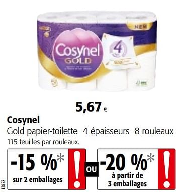 Promotions Cosynel gold papier-toilette - Cosynel - Valide de 18/07/2018 à 31/07/2018 chez Colruyt