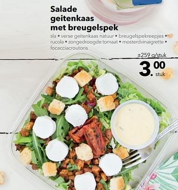 Promoties Salade geitenkaas met breugelspek - Huismerk - Buurtslagers - Geldig van 20/07/2018 tot 26/07/2018 bij Buurtslagers