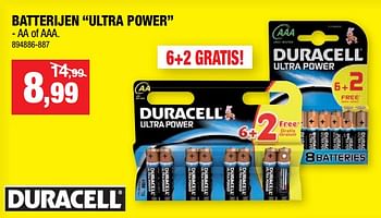 Promoties Batterijen ultra power - Duracell - Geldig van 18/07/2018 tot 29/07/2018 bij Hubo