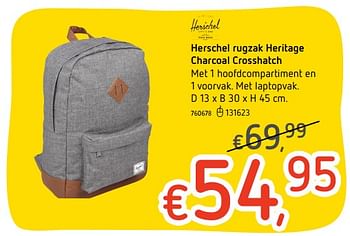 Promoties Herschel rugzak heritage charcoal crosshatch - Herschel - Geldig van 26/07/2018 tot 05/09/2018 bij Dreamland