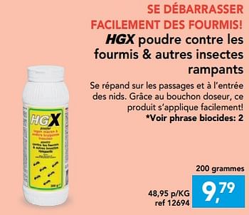 Promotions Hgx poudre contre les fourmis + autres insectes rampants - HG - Valide de 18/07/2018 à 29/07/2018 chez Hubo