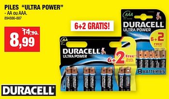 Promotions Piles ultra power - Duracell - Valide de 18/07/2018 à 29/07/2018 chez Hubo