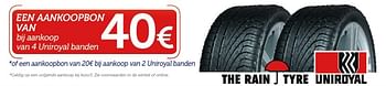 Promoties Een aankoopbon van 40€ bij aankoop van 4 uniroyal  banden - Huismerk - Auto 5  - Geldig van 18/07/2018 tot 15/08/2018 bij Auto 5