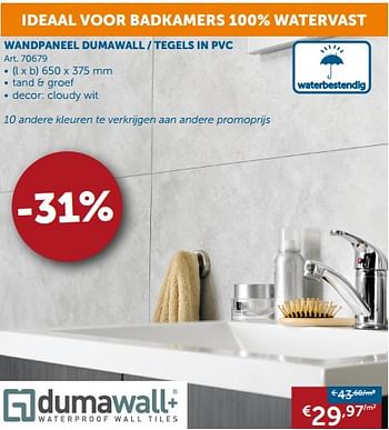 Promoties Dumawall wandpaneel - tegels in pvc - Dumawall - Geldig van 24/07/2018 tot 20/08/2018 bij Zelfbouwmarkt