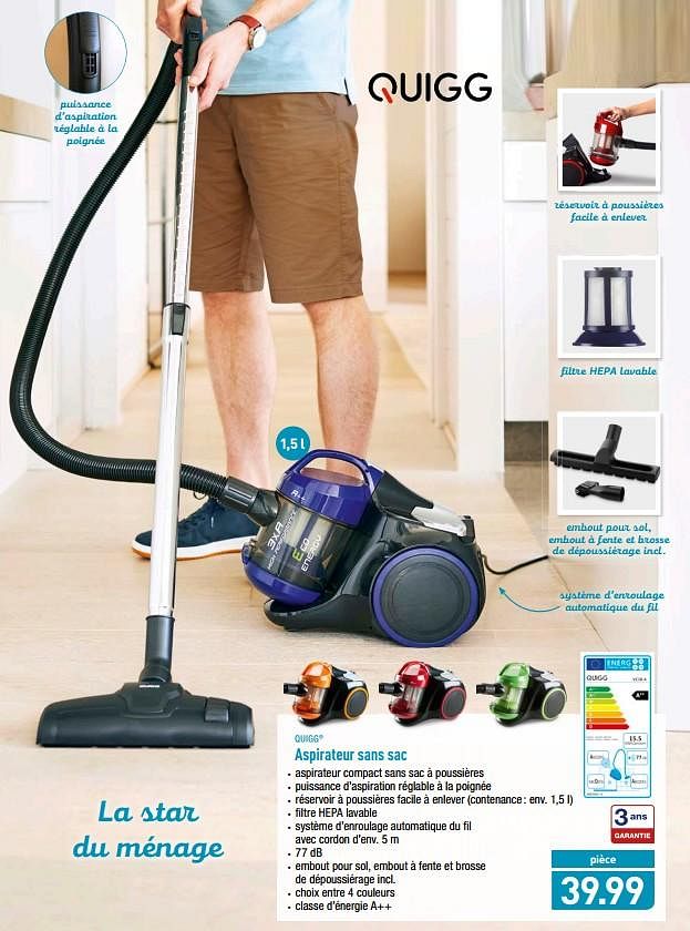 QUIGG Aspirateur sans sac En promotion chez Aldi