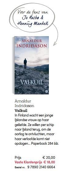 Promoties Valkuil, arnaldur indridason - Huismerk - BookSpot - Geldig van 25/06/2018 tot 02/09/2018 bij BookSpot