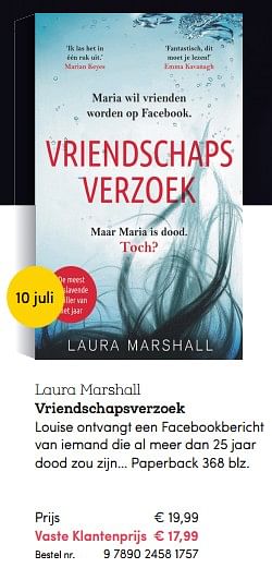 Promoties Vriendschapsverzoek, laura marshall - Huismerk - BookSpot - Geldig van 25/06/2018 tot 02/09/2018 bij BookSpot