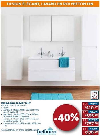 Promotions Meuble salle de bain tony colonne - Belbano - Valide de 24/07/2018 à 20/08/2018 chez Zelfbouwmarkt