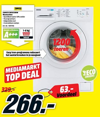 Savant Zich verzetten tegen goedkoop Zanussi Zanussi zws6120bw wasmachine - Promotie bij Media Markt