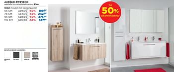 Promoties Aurelie badkamermeubelen zwevend enkel meubel met spiegelpaneel - Linie - Geldig van 01/08/2018 tot 02/09/2018 bij X2O
