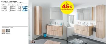 Promoties Express badkamermeubelen zwevend enkel meubel met spiegelpaneel - Linie - Geldig van 01/08/2018 tot 02/09/2018 bij X2O
