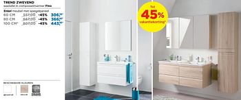 Promoties Trend badkamermeubelen zwevend enkel meubel met spiegelpaneel - Linie - Geldig van 01/08/2018 tot 02/09/2018 bij X2O