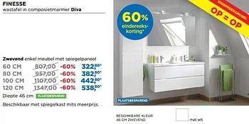 Promoties Finesse badkamermeubelen zwevend enkel meubel met spiegelpaneel - Storke - Geldig van 01/08/2018 tot 02/09/2018 bij X2O