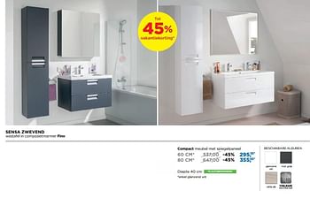Promoties Sensa badkamermeubelen zwevend compact meubel met spiegelpaneel - Linie - Geldig van 01/08/2018 tot 02/09/2018 bij X2O