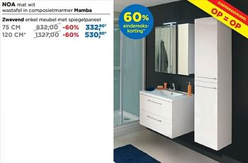 Promoties Noa badkamermeubelen zwevend enkel meubel met spiegelpaneel - Storke - Geldig van 01/08/2018 tot 02/09/2018 bij X2O