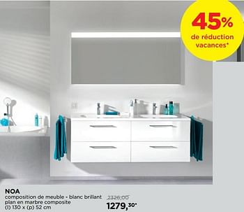 Promoties Noa composition de meuble - blanc brillant plan en marbre composite - Storke - Geldig van 01/08/2018 tot 02/09/2018 bij X2O