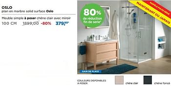Promotions Oslo plan en marbre solid surface oslo meuble simple à poser chêne clair avec miroir - Storke - Valide de 01/08/2018 à 02/09/2018 chez X2O