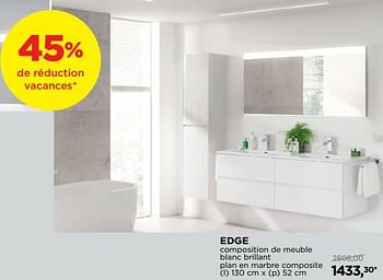 Promoties Edge composition de meuble blanc brillant plan en marbre composite - Storke - Geldig van 01/08/2018 tot 02/09/2018 bij X2O