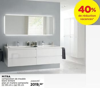 Promotions Mitra composition de meuble blanc brillant plan en marbre composite - Balmani - Valide de 01/08/2018 à 02/09/2018 chez X2O