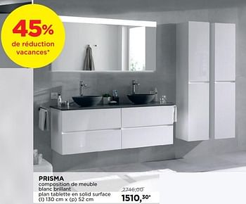Promotions Prisma composition de meuble blanc brillant plan tablette en solid surface - Storke - Valide de 01/08/2018 à 02/09/2018 chez X2O