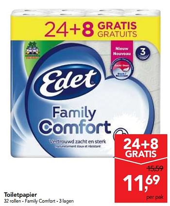 Promotions Edet toiletpapier family comfort  - Edet - Valide de 01/08/2018 à 14/08/2018 chez Makro