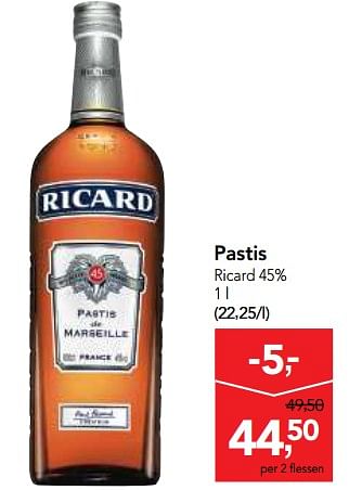 Promoties Pastis - Ricard - Geldig van 01/08/2018 tot 14/08/2018 bij Makro