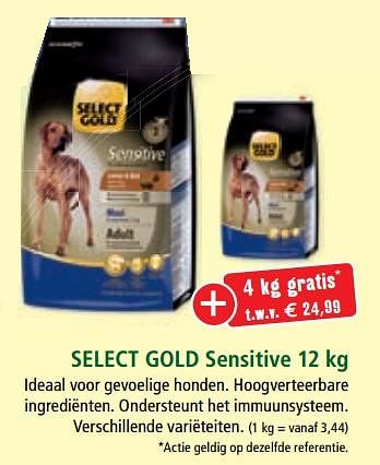 Promoties Select gold sensitive 12 kg - Select Gold - Geldig van 30/07/2018 tot 07/08/2018 bij Maxi Zoo