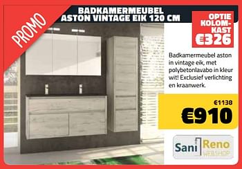 Promotions Badkamermeubel aston vintage eik 120cm - Produit maison - Bouwcenter Frans Vlaeminck - Valide de 01/08/2018 à 31/08/2018 chez Bouwcenter Frans Vlaeminck