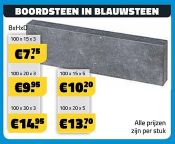 Promoties Boordsteen in blauwsteen - Huismerk - Bouwcenter Frans Vlaeminck - Geldig van 01/08/2018 tot 31/08/2018 bij Bouwcenter Frans Vlaeminck