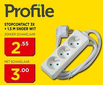 Promoties Stopcontact 3x + 1,5 m snoer wit - Profile - Geldig van 01/08/2018 tot 31/08/2018 bij Bouwcenter Frans Vlaeminck