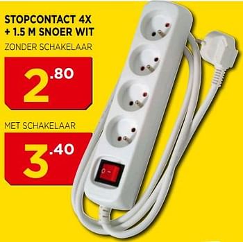 Promoties Stopcontact 4x + 1,5 m snoer wit - Profile - Geldig van 01/08/2018 tot 31/08/2018 bij Bouwcenter Frans Vlaeminck