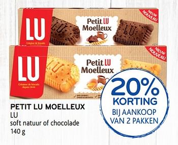 Promoties 20% korting bij aankoop van 2 pakken petit lu moelleux - Lu - Geldig van 01/08/2018 tot 14/08/2018 bij Alvo